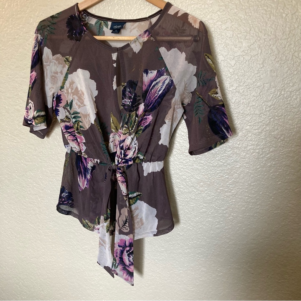 Daytrip Floral Tie-Front Blouse Multi-Color Lightweight Bohemian Elastic waist